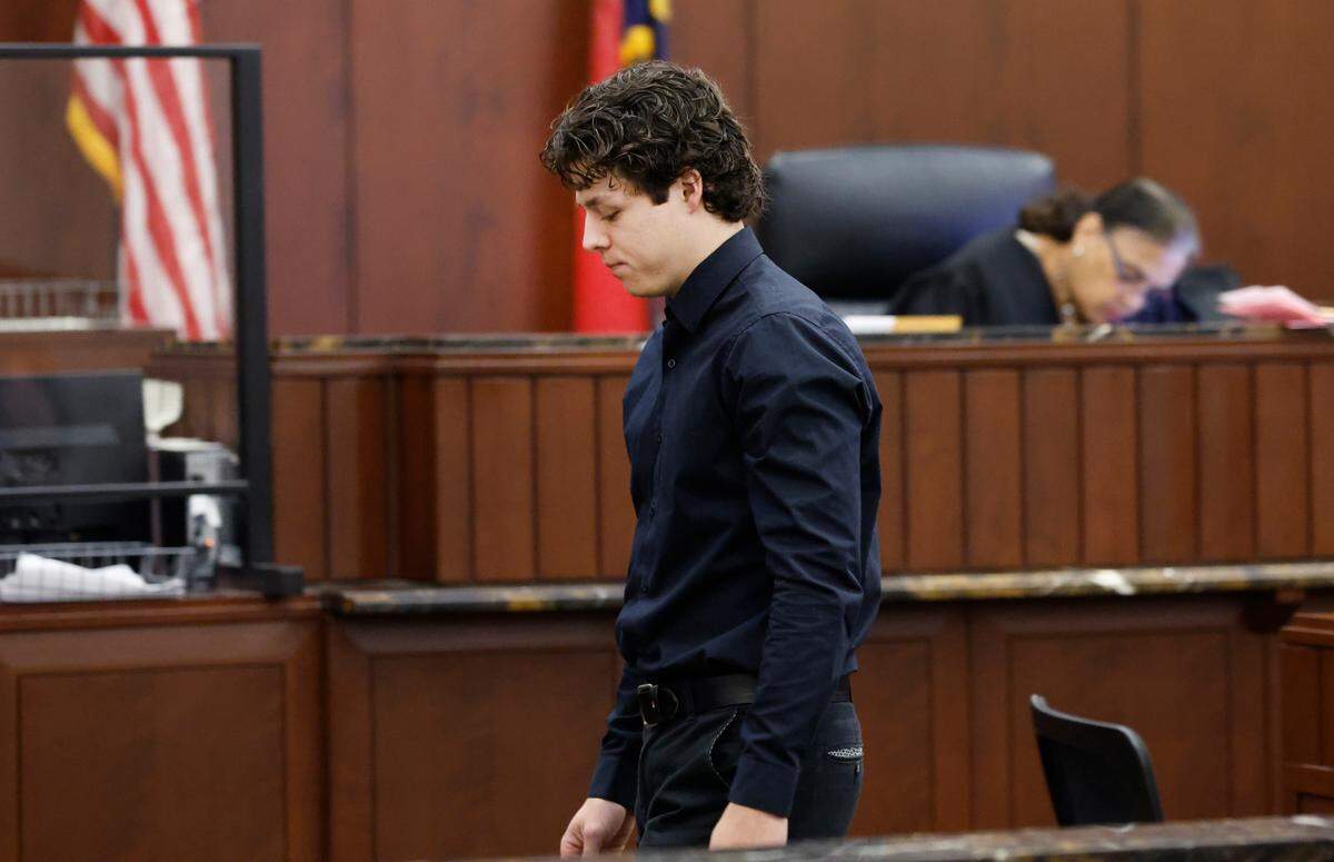 Landen Glass leaves the courtroom after making his first appearance at the Wake County Courthouse Thursday morning, Jan. 26, 2023. Glass is the driver in the Raleigh Christmas Parade incident that resulted in an 11-year-old girl’s death.