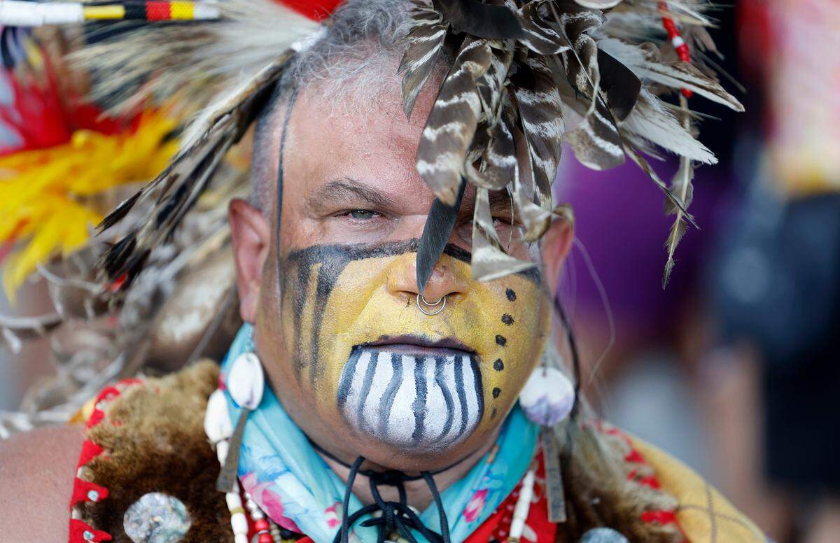Chief Keith Anderson of the Nansemond Indian Nation was one of the over a thousand people who attended the Dix Park Inter-Tribal Pow Wow in Raleigh, N.C., Saturday, August 26, 2023.