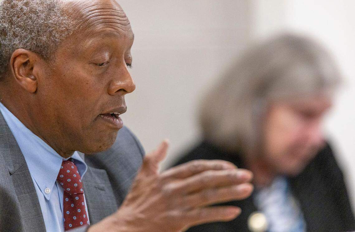 Rep.Abe Jones speaks against sports betting legislation during the House Judiciary 1 committee meeting on Tuesday, June 21, 2022 in Raleigh, N.C.