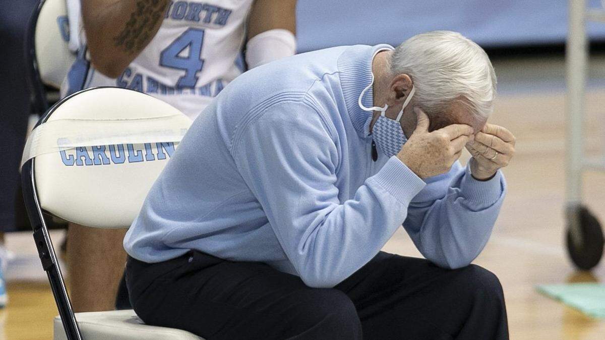 North Carolina coach Roy Williams reacts to a turnover by his team in the second half against N.C. State on Saturday, January 23, 2021 at the Smith Center in Chapel Hill, NC.