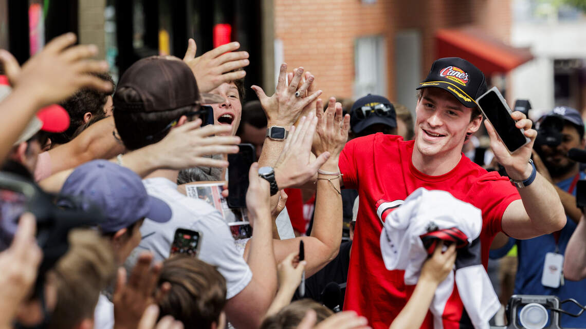 Chicken and a champion. Raising Canes hosts Andrei Svechnikov for promo event