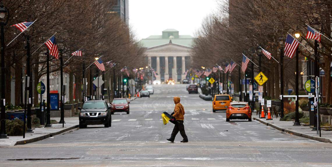 Fayetteville Street in downtown Raleigh, N.C., is quiet Sunday morning, January 16, 2022.