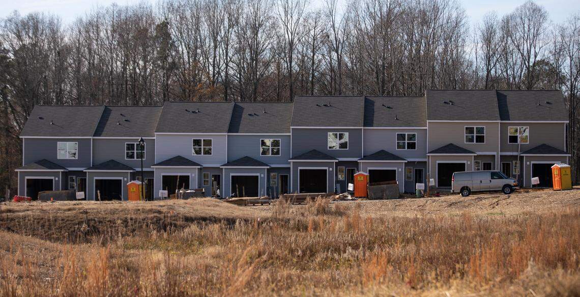 New town homes in a subdivision off Wendell Falls Parkway in Wendell on Dec. 20, 2021.
