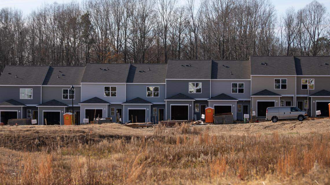 New town homes in a subdivision off Wendell Falls Parkway in Wendell on Dec. 20, 2021.