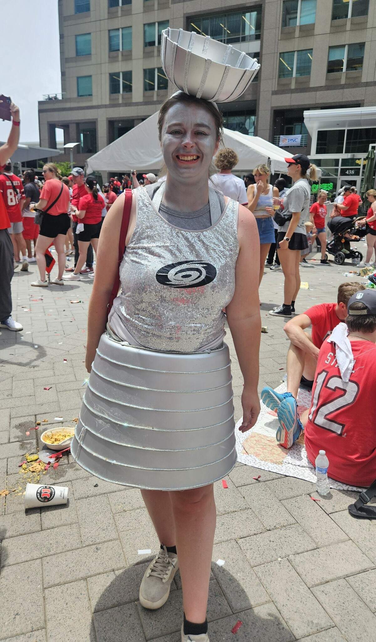 Carolina Hurricanes fan Megan Collins of Knightdale, N.C., dressed as the Stanley Cup for the Canes’ Stanley Cup parade and celebration. “I’m losing my voice. I’m losing my mind,” she said. “It’s been one of the most incredible experiences of my whole life.”