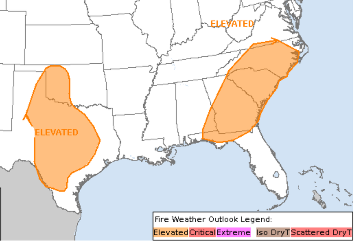 Much of North Carolina is at elevated fire risk because of dry, windy weather expected Monday and Tuesday. A lack of rainfall in recent weeks has left much of the state dry or in drought.