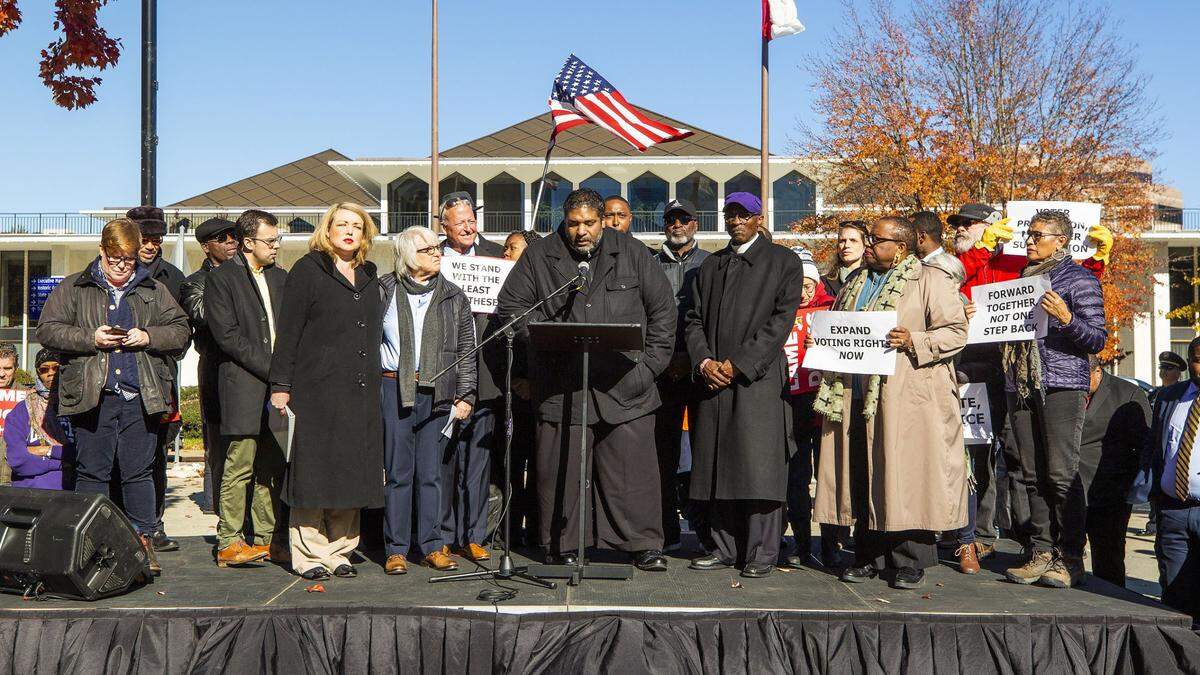 The Rev. Dr. William J. Barber II speaks during a Moral Monday event at Bicentennial Plaza opposing the NC General Assembly’s special session on Tuesday, Nov. 27, 2018, in Raleigh.