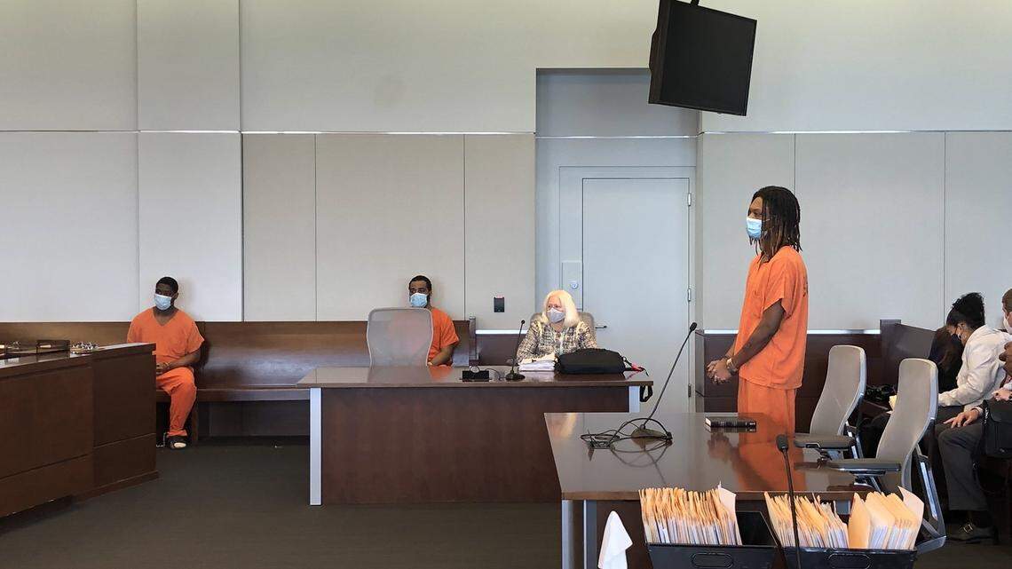 Dezmond Harper, then 19 years old, appears in a first hearing in a Durham County courtroom in this photo from November, 3, 2021. He was accused of murder charges but has been found not guilty by a jury.