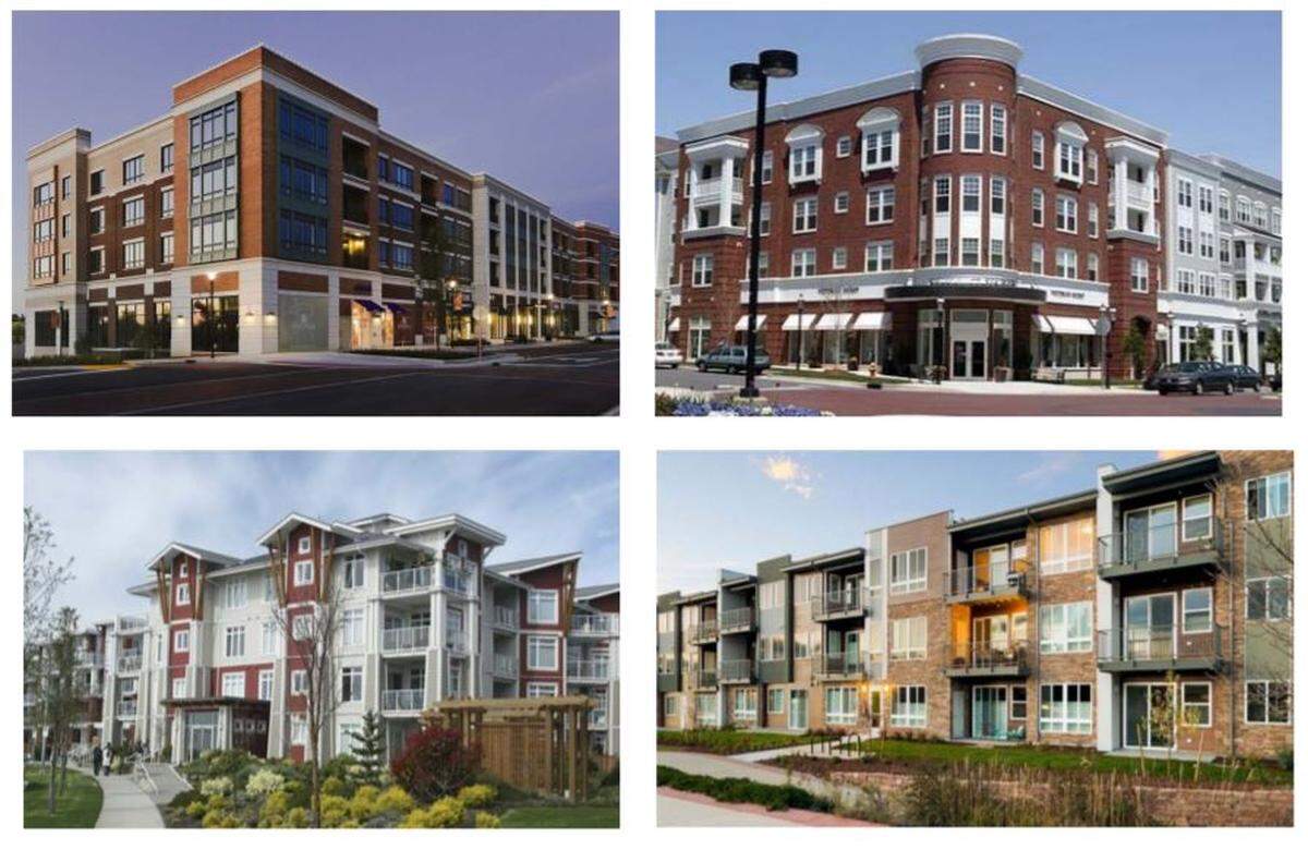 Images of the preferred architectural character of new mixed income buildings planned for redeveloped Durham Housing Authority traditional public housing sites downtown.