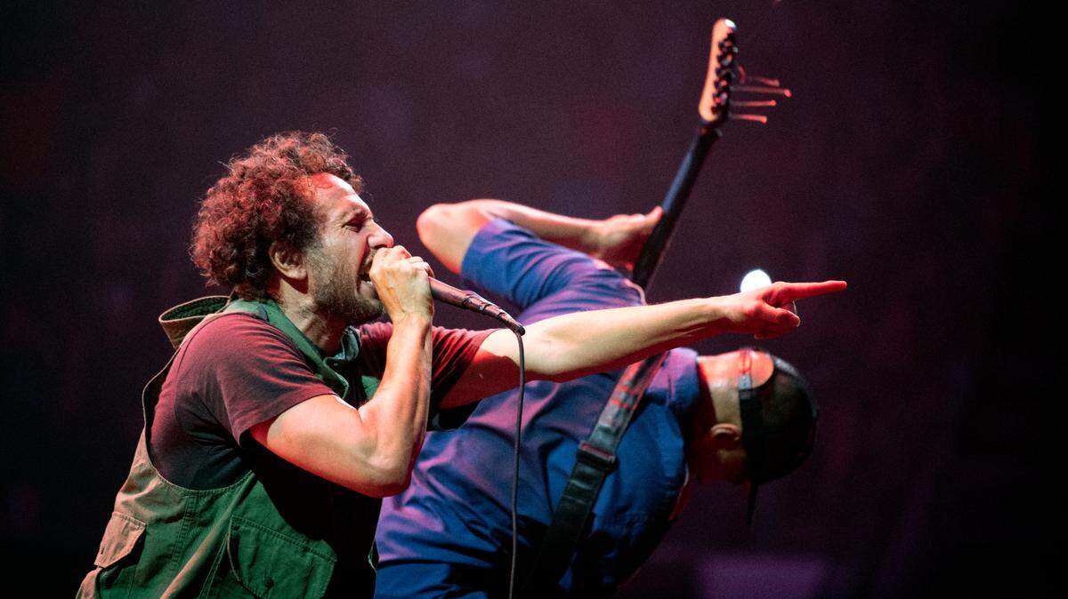 Rage Against the Machine’s Zack de la Rocha and Tom Morello in concert, Sunday night, July 31, 2022 at Raleigh, N.C.’s PNC Arena.