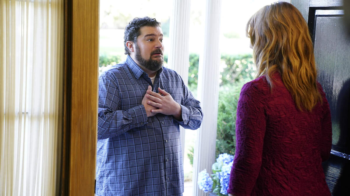 Bobby Moynihan as Mid-Life Alex and Sarah Burns as Lisa in the CBS sitcom "Me, Myself & I."