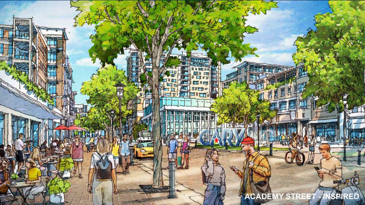 A redeveloped Academy Street in Cary could have taller buildings, more restaurants, retail and transit.