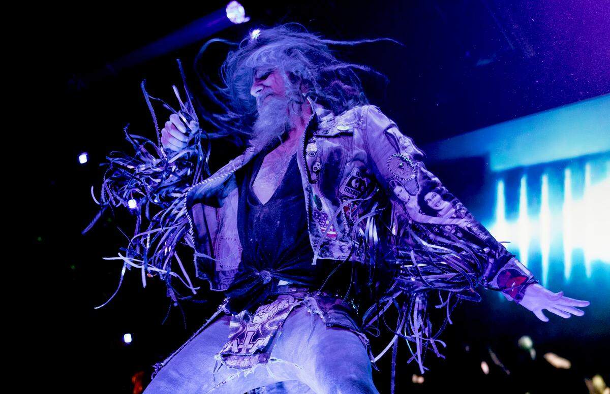Rob Zombie in full macabre glory at Raleigh, N.C.’s Coastal Credit Union Music Park at Walnut Creek, Tuesday night, Aug. 29, 2023.