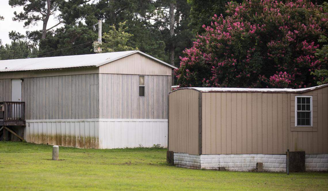 Homes in Wellington Mobile Home Park in Wake Forest, N.C. can be seen from the increasingly busy road at the park’s entrance, pictured here on Friday, July 16, 2021.
