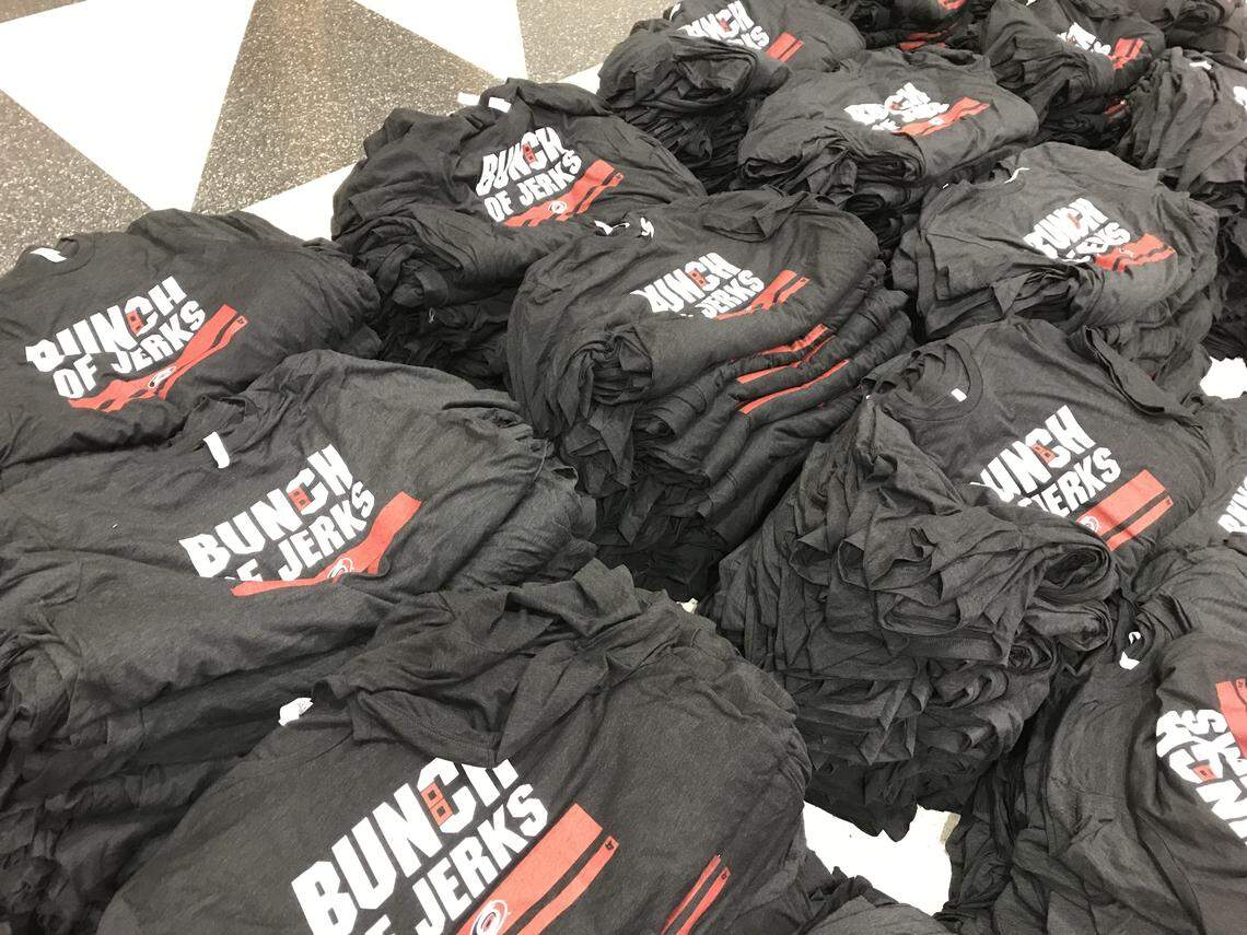 After Canadian broadcaster Don Cherry called the Canes a “bunch of jerks” for their postgame Storm Surge celebrations last season, the Canes quickly had T-shirts available for fans wanting to be “jerks.”