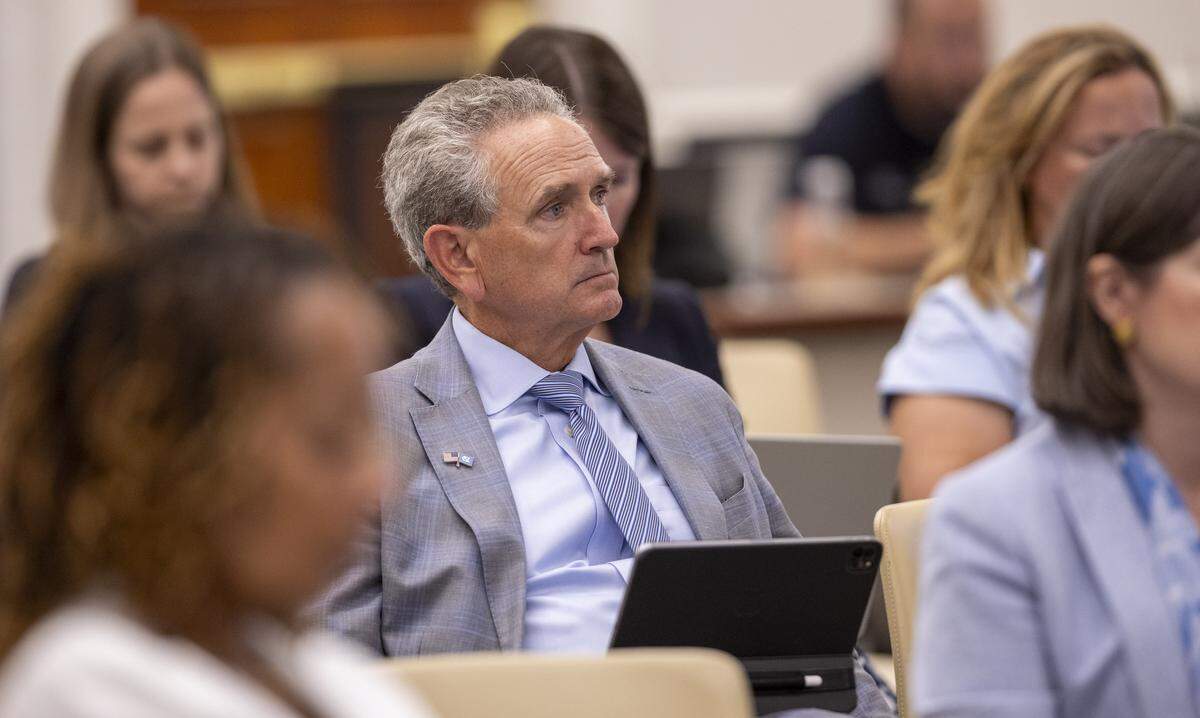 North Carolina athletic director Bubba Cunningham listens to discussion during the UNC Board of Trustees meeting on Tuesday, July 30, 2025 in Chapel Hill, N.C.