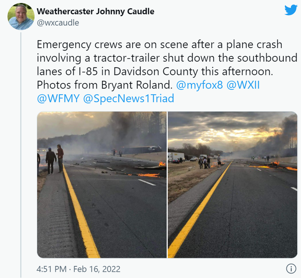 The plane crash closed southbound lanes on I-85.