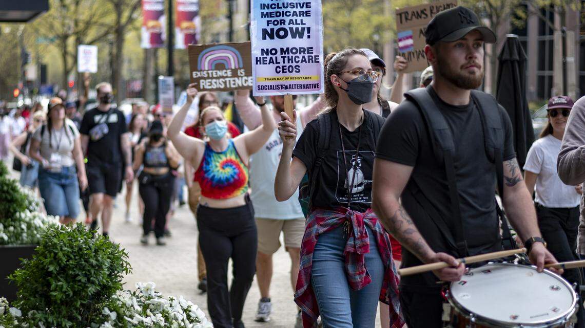 Protesters march to the Capitol in Raleigh advocating for trans visibility and resistance on Sunday, March 30, 2025.
