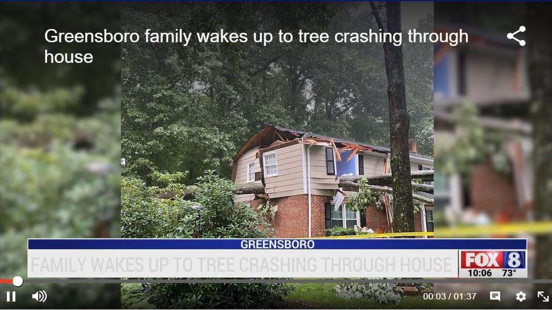 A tree crashed into a North Carolina family’s home, pictures show.