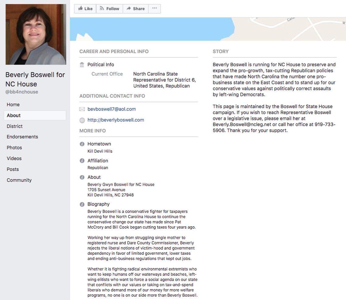This description of Boswell appeared on her campaign Facebook page March 20, 2018. Boswell is not a registered nurse.