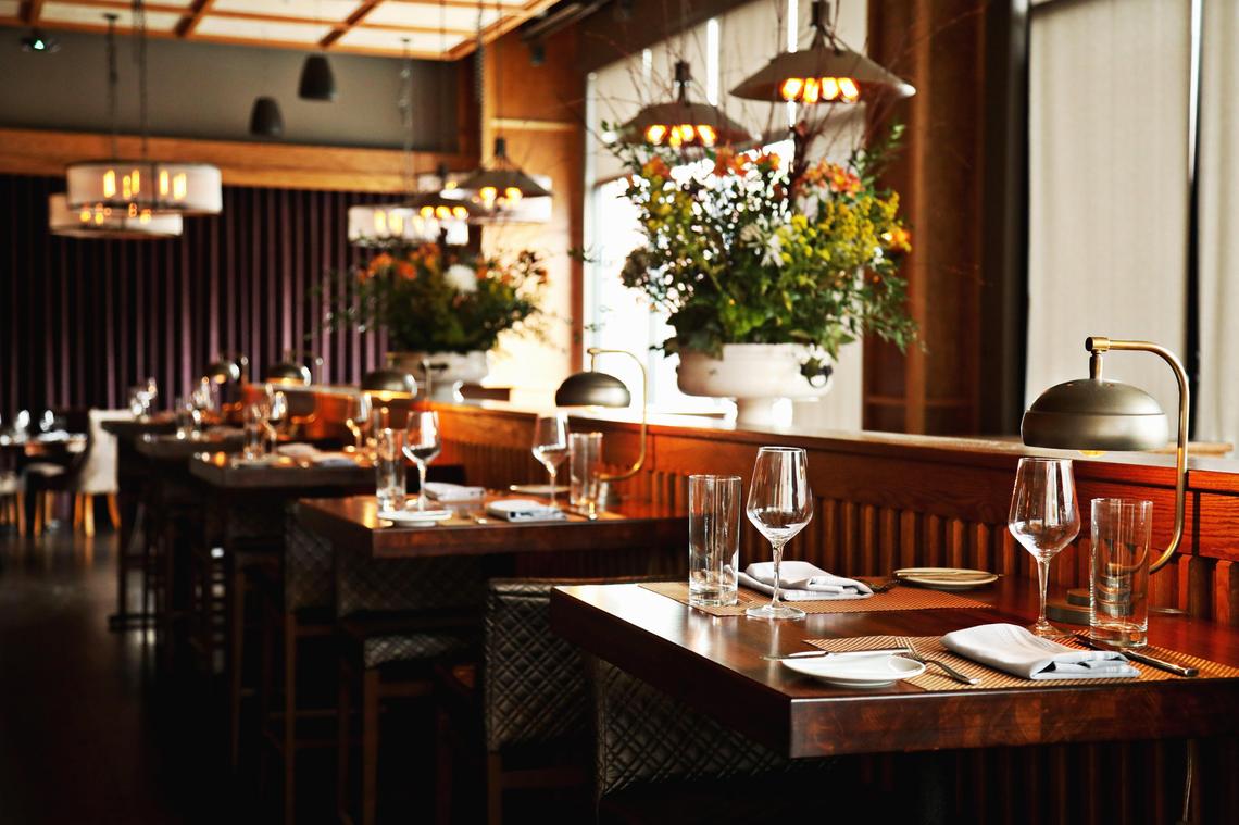 The dining room decor at Oak Steakhouse is an update of the traditional steakhouse look. The downtown Raleigh restaurant is taking part in Triangle Restaurant Week with a fixed-price menu.