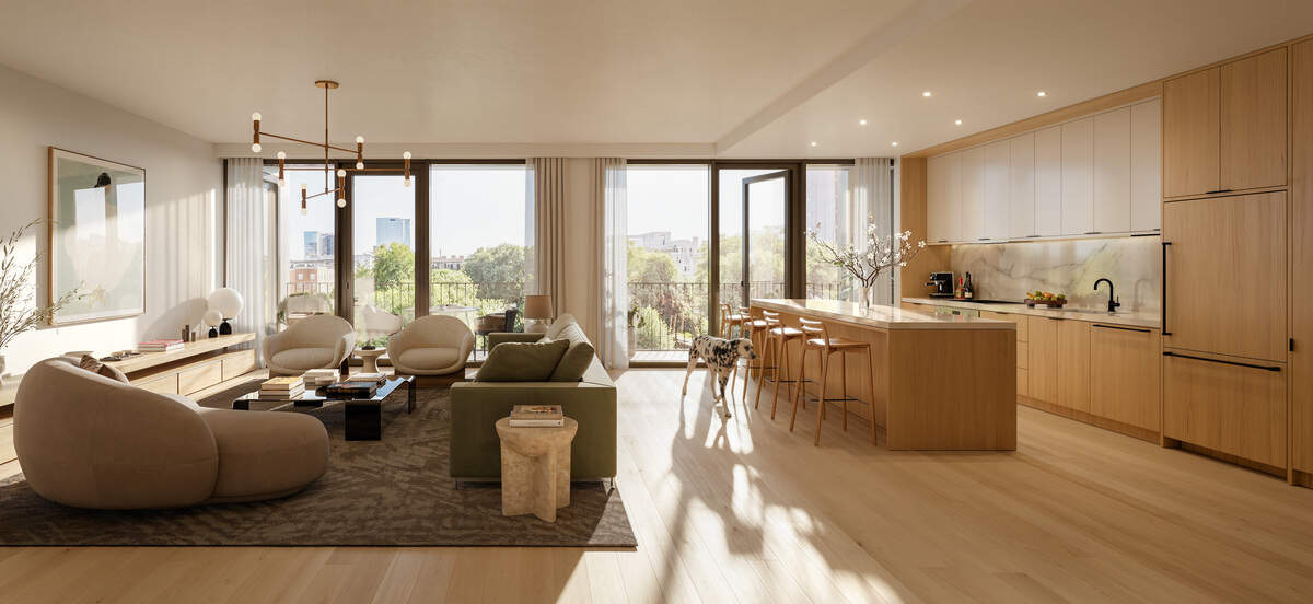 An interior rendering of a new high-end condo for sale inside One Nash Square in downtown Raleigh.