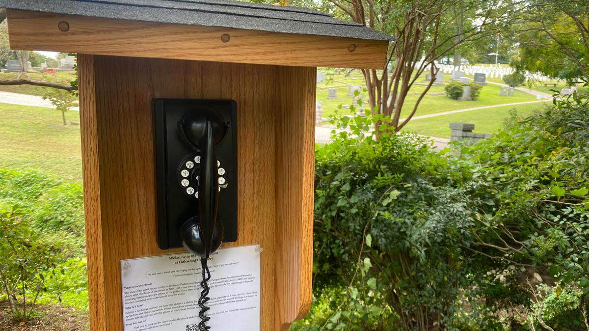 The “wind phone” at Oakwood Cemetery in Raleigh is designed to narrow the gap between living and dead, creating a symbol for communication.