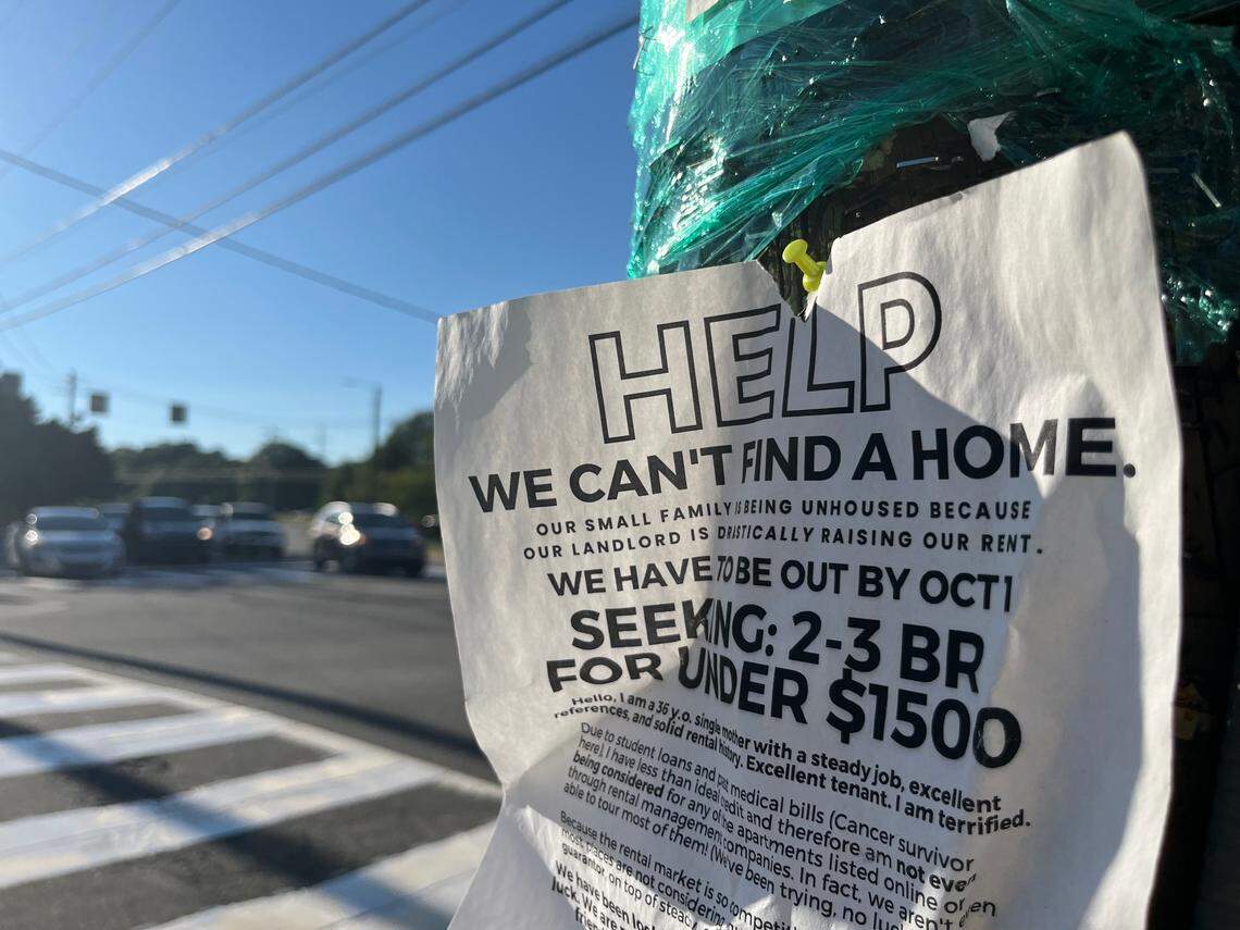 Molly Grace, 36, posted a flyer on Ninth Street in Durham asking for help finding an affordable rental in the Triangle.