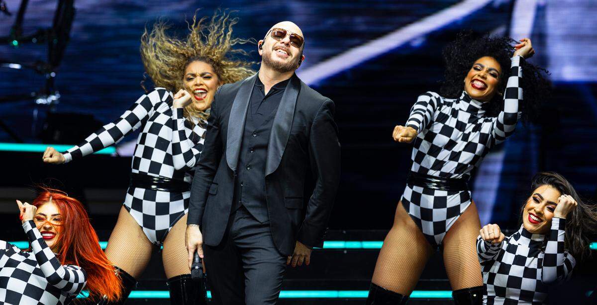 Pitbull performs on “The Trilogy Tour” at Raleigh, N.C.’s PNC Arena, Thursday night, Feb. 29, 2024.