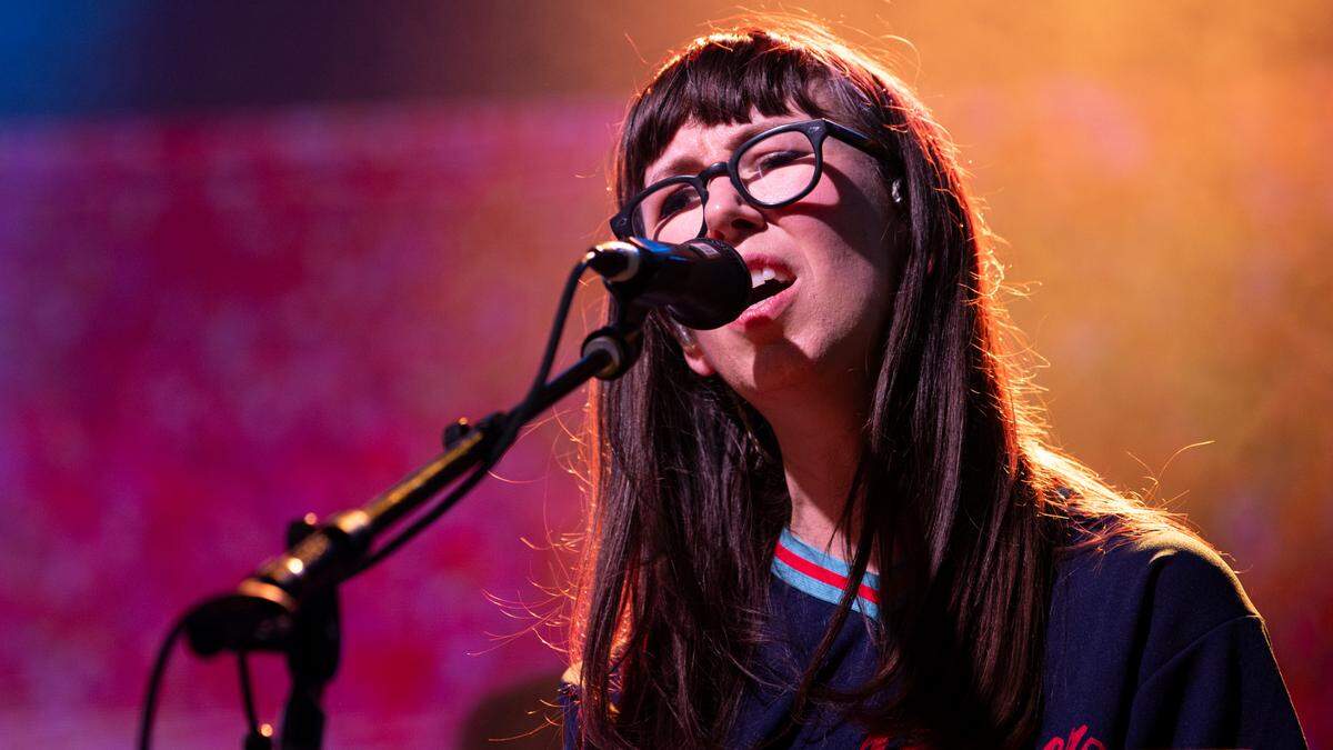 Kerri MacLellan, keyboard player for Alvvays, performs at the Hopscotch Music Festival, Thursday night, Sept. 7, 2023 in downtown Raleigh, N.C..