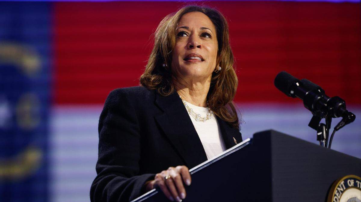 Vice President Kamala Harris speaks during a rally at the Bojangles Coliseum in Charlotte, NC on Thursday, September 12, 2024.