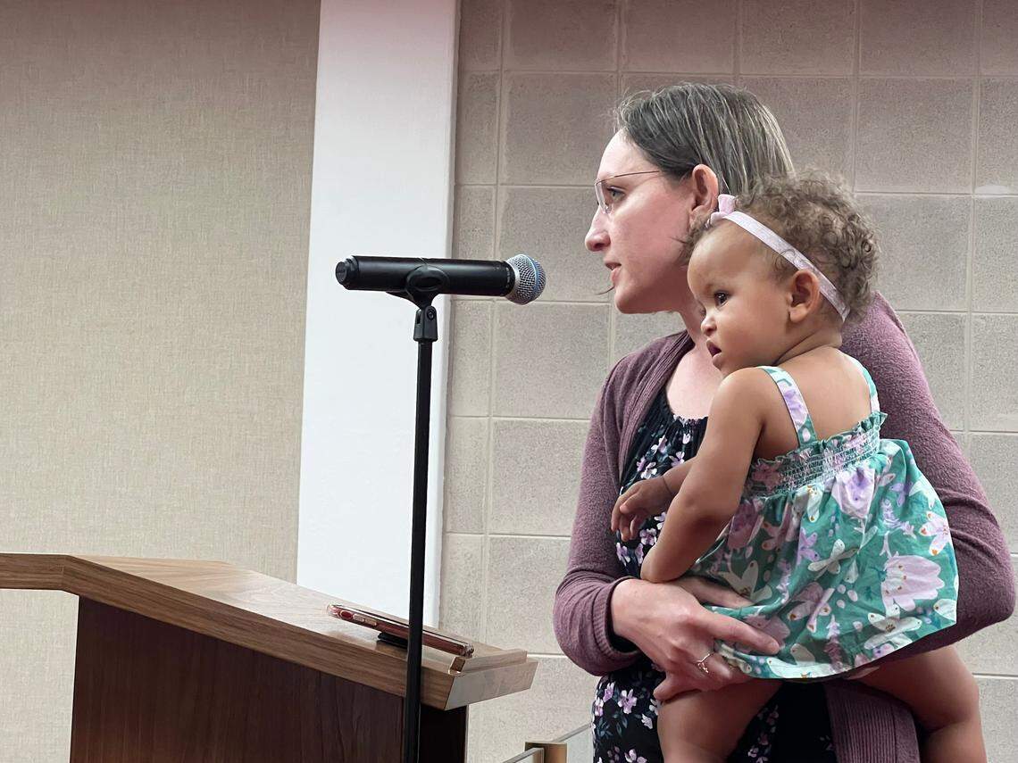 Catherine Maddox addresses North Carolina senators during public comment on HB 808, where she opposed its passage.