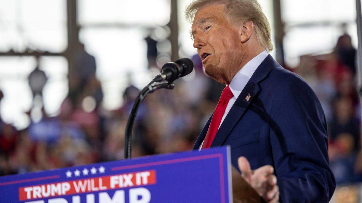 Republican presidential nominee and former President Donald Trump speaks during a rally at Dorton Arena in Raleigh on Monday, Nov. 4, 2024, one day before Election Day.