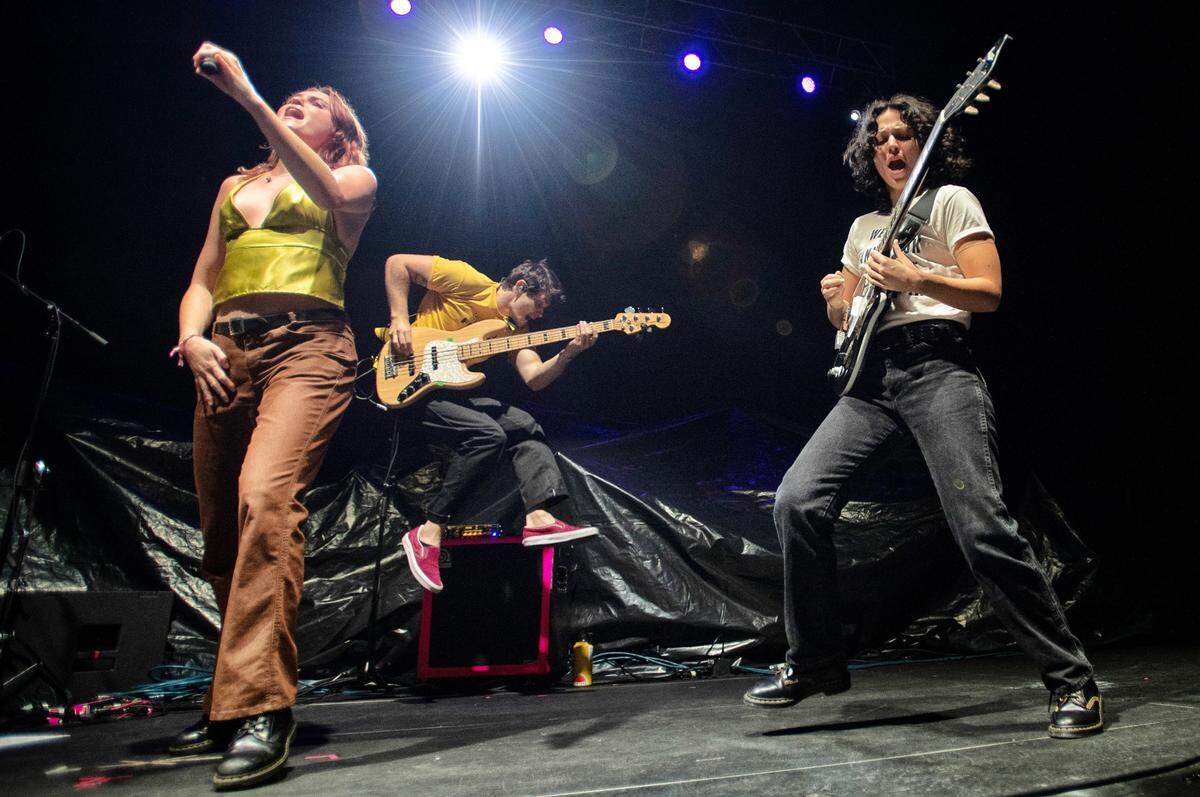 Muna opens for Phoebe Bridgers in concert at Raleigh, N.C.’s Red Hat Amphitheater Tuesday night, Sept. 21, 2021.