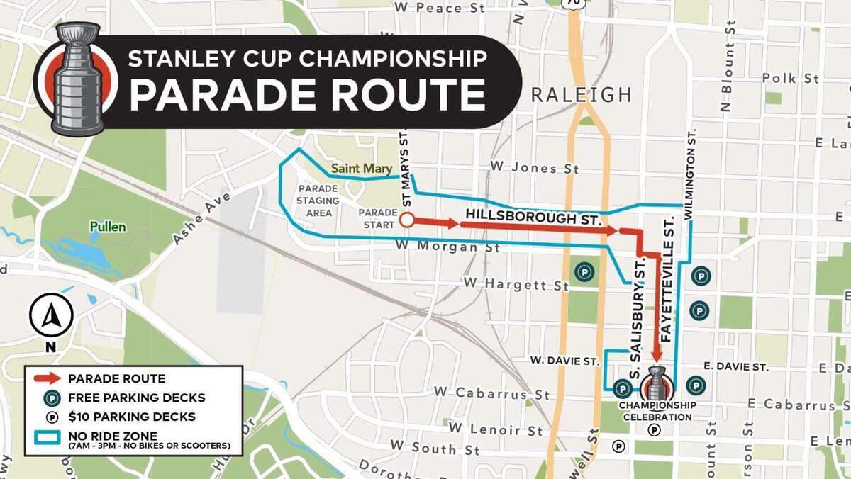 The Carolina Hurricanes’ Stanley Cup Parade route for Saturday, June 20, 2026.
