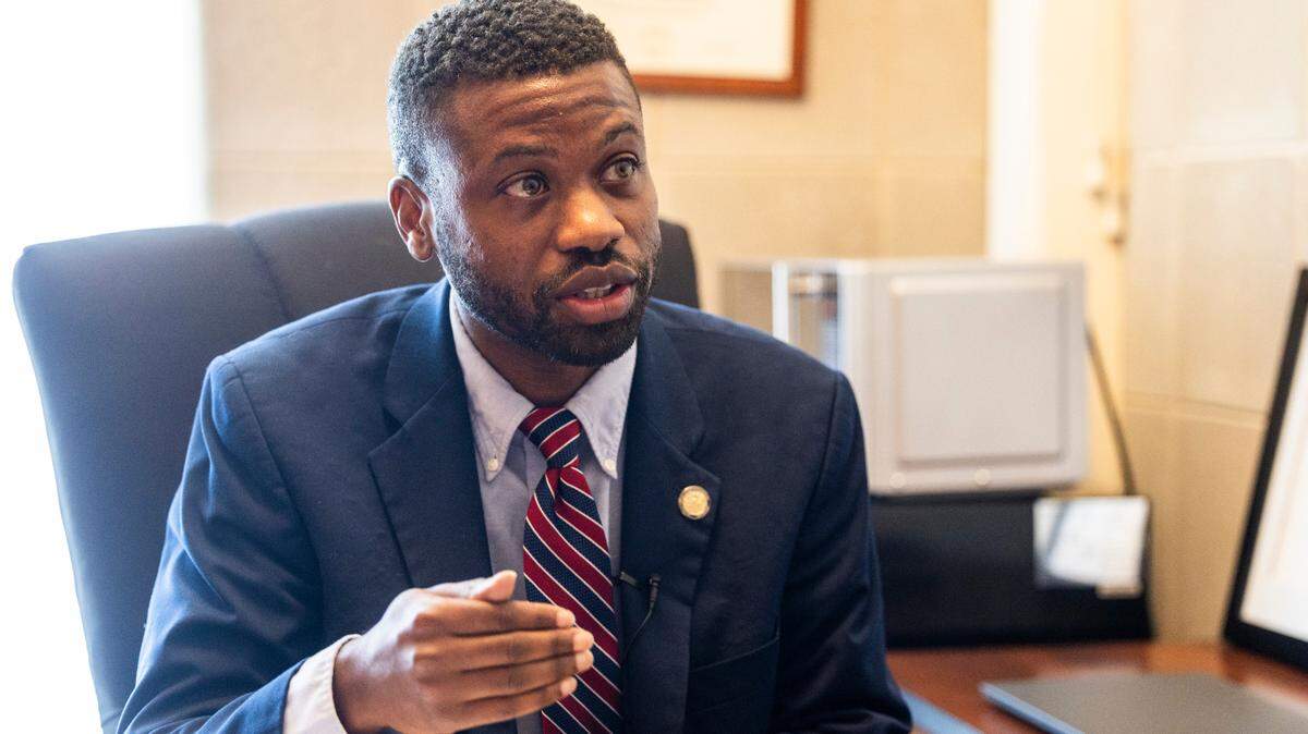 State Rep. Cecil Brockman, who represents High Point and is serving his fifth term in the House, answers questions during a News & Observer interview at the North Carolina State Legislative Building on Friday, April 26, 2024.