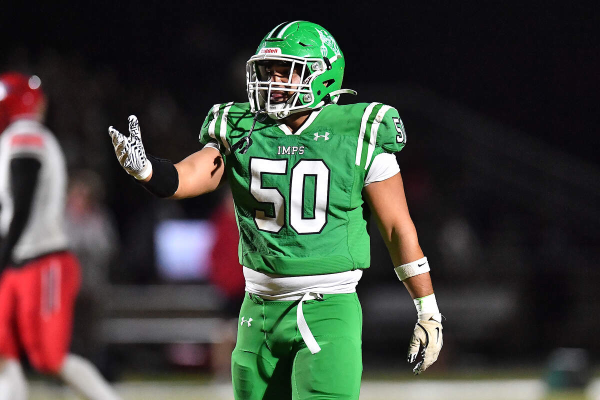 Cary's Faraz Chohan (50) reacts to the touchdown by Middle Creek during the first half. The Cary Imps and the Middle Creek Mustangs met in a conference football game in Cary, N.C. on October 24, 2025