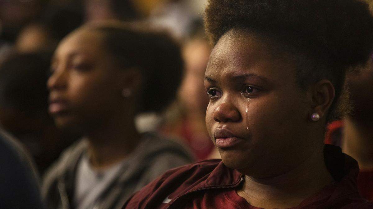 N.C. Central University sophomore T’ona McBride, attends a vigil for Trevor VanDyke, a freshman defensive back for the school’s football team, who was fatally shot Monday night at an apartment complex two miles south of campus, on Tuesday, Mar. 3, 2020, in Durham, N.C.