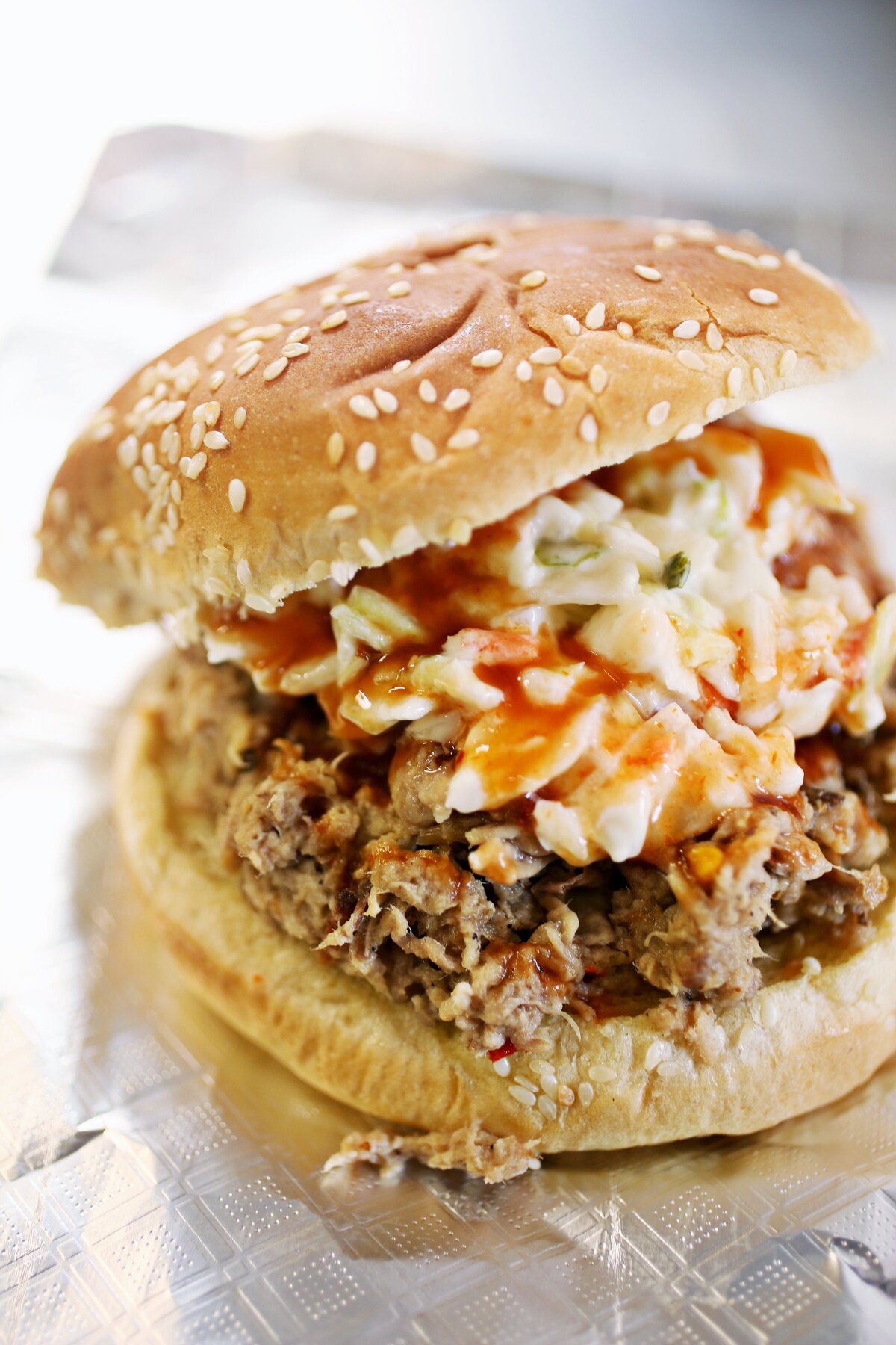 Jeffreys Grill makes their barbecue sandwich with the Eastern style pork from Carley C’s but topped with their own Carolina BBQ sauce and slaw.