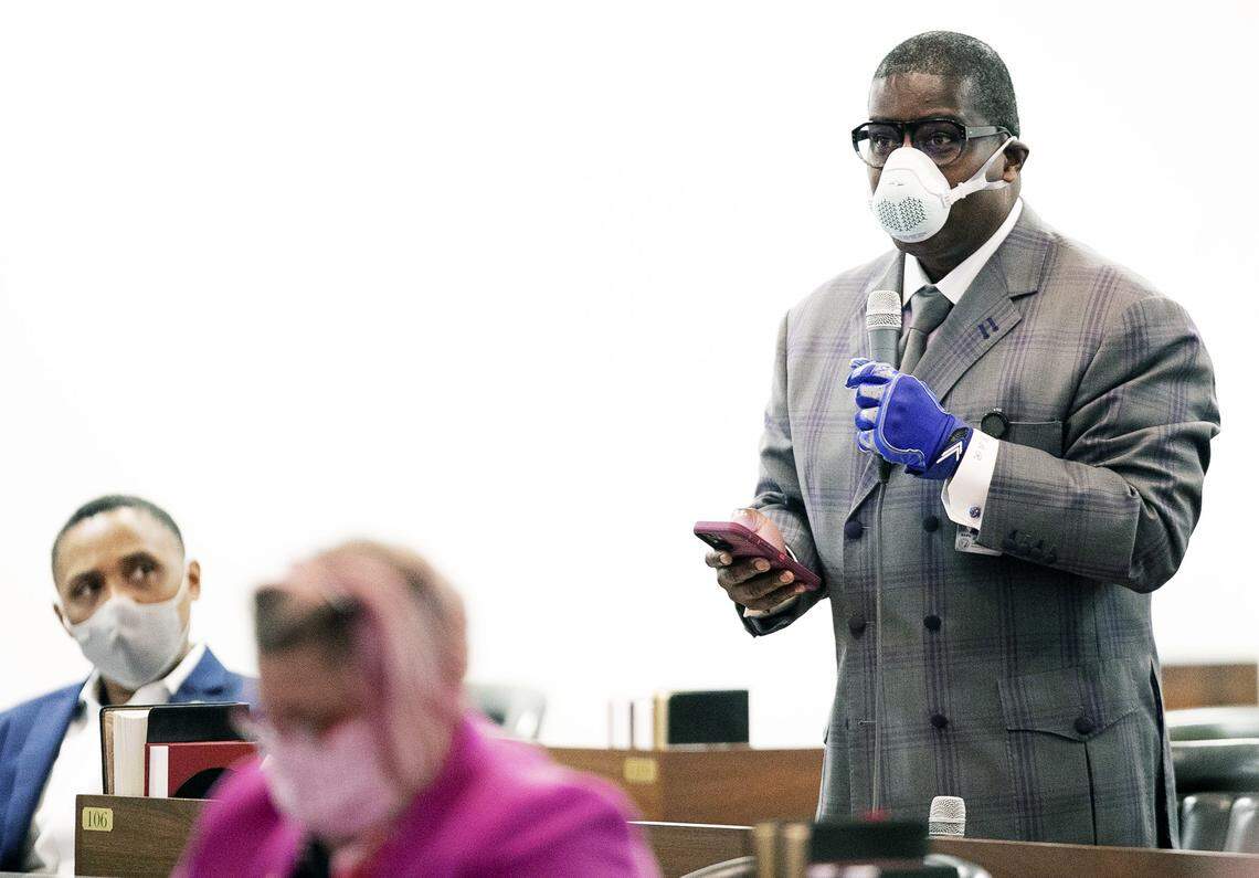 Rep. James Roberson of Wake County speaks during the House session on Wednesday, January 27, 2021 in Raleigh N.C Roberson was appointed to the House seat vacated by Rep. Darren Jackson earlier this month.