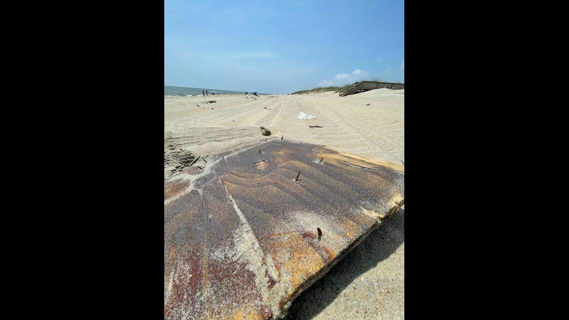 This piece of wood with exposed nails is an example of what is being found on beaches.