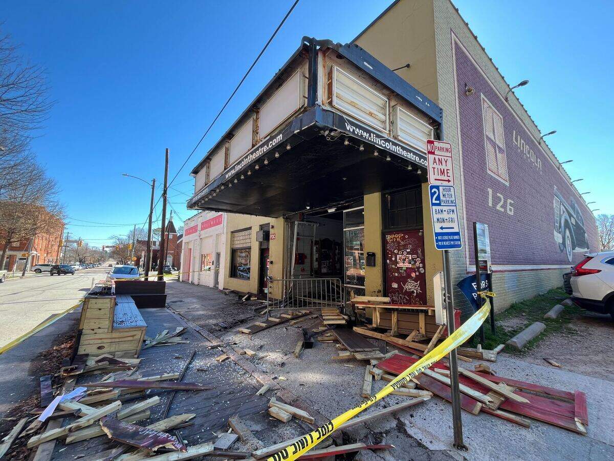 A truck smashed into the front of the Lincoln Theatre in downtown Raleigh on Monday morning, Feb. 17, 2025, leaving a hole where the front door used to be.