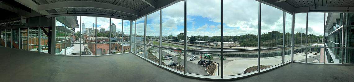 A view from the inside of Raleigh's, soon to be open Union Station looking towards downtown. A dedication ceremony for the new train station will be held Monday, April 30, 2018.