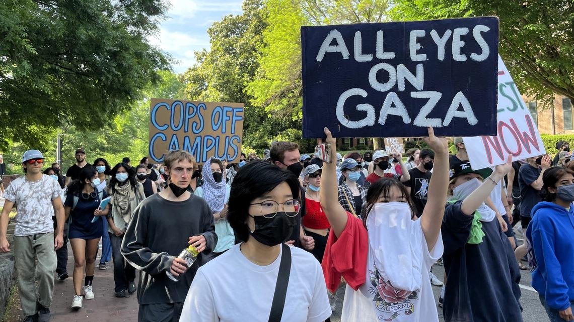 Pro-Palestinian protesters march again. It was a different scene on Franklin Street.