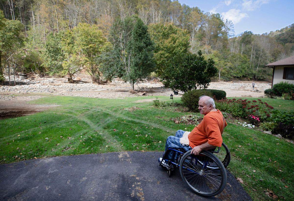 It took neighbors three days to access the riverfront home of Champ Young, pictured on Wednesday, Oct. 2, 2024, following heavy flooding from Hurricane Helene in Minneapolis, N.C.
