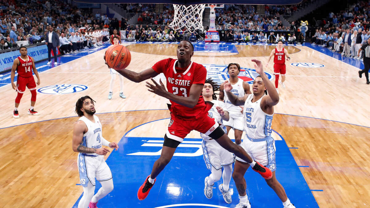 N.C. State’s Mohamed Diarra (23) shoots during N.C. State’s 84-76 victory over UNC in the championship game of the 2024 ACC Men’s Basketball Tournament at Capital One Arena in Washington, D.C., Saturday, March 16, 2024.