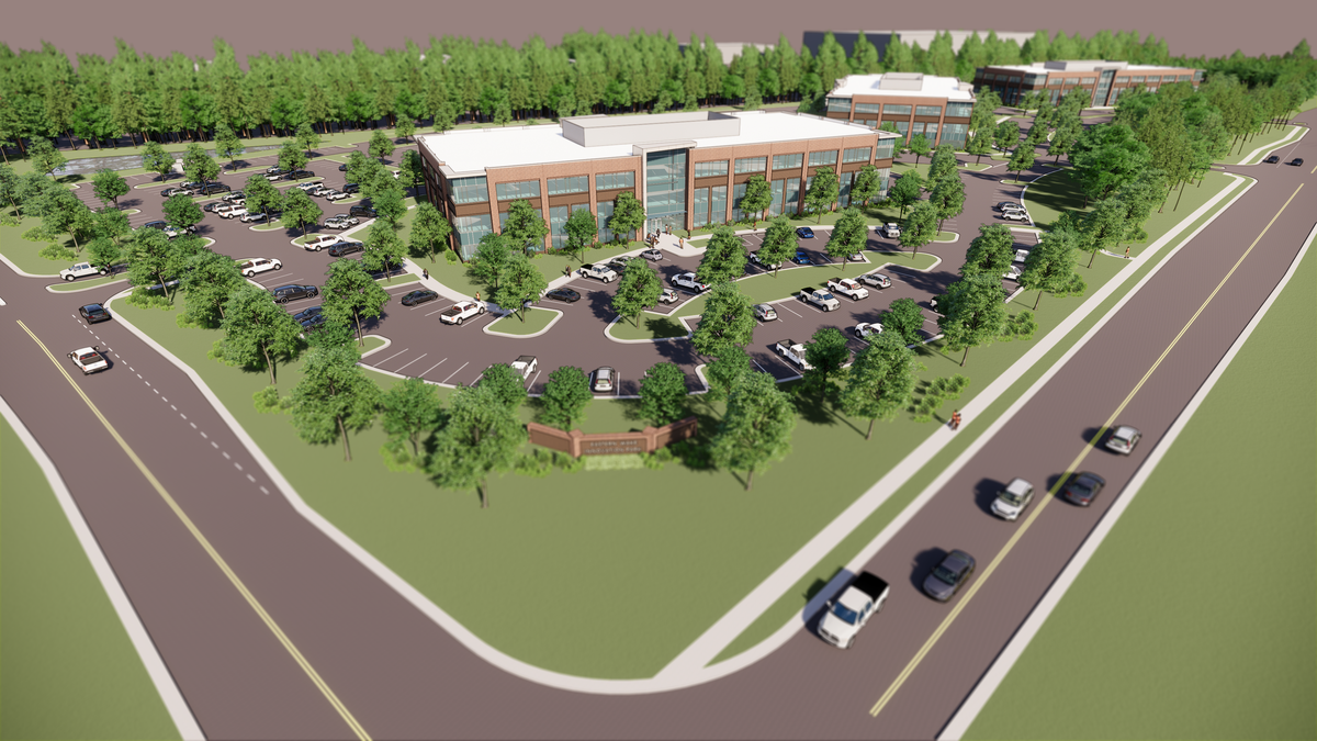 A conceptual rendering of the Eastern Wake Innovation Park office development at the corner of East Garner and Jones Sausage roads.