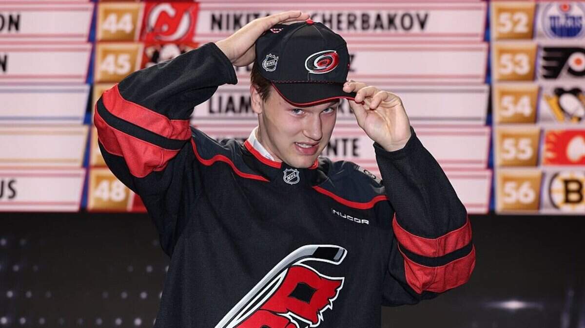BUFFALO, NEW YORK - JUNE 27: William Hakansson of Sweden looks on after being drafted by the Carolina Hurricanes with the fifty-first pick during day two of the 2026 NHL Draft on June 27, 2026 in Buffalo, New York. (Photo by Bruce Bennett/Getty Images)