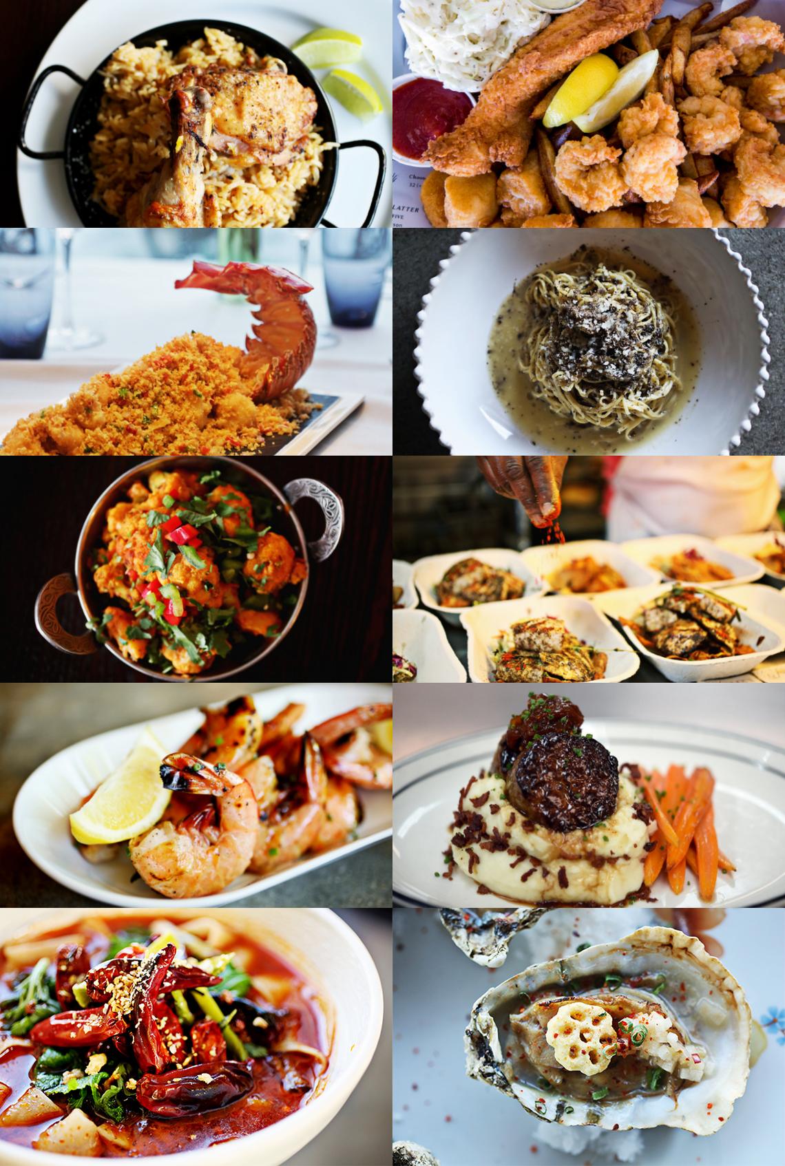 Some of Greg Cox’s favorite restaurants from 2018 include left from top Copa, G.58 Cuisine, Swagat, Postal Fish Company and Rose’s Noodles, Dumplings & Sweets, right from top, Saint James, Cucciolo Osteria, Saltbox Seafood Joint, The Village Diner and Postmaster.