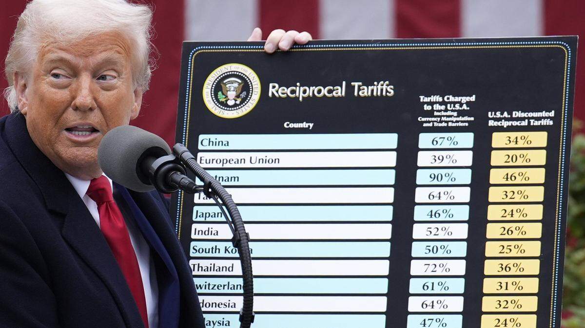U.S. President Donald Trump delivers remarks before signing an executive order on tariffs in the Rose Garden at the White House in Washington, D.C., on Wednesday, April 2, 2025.